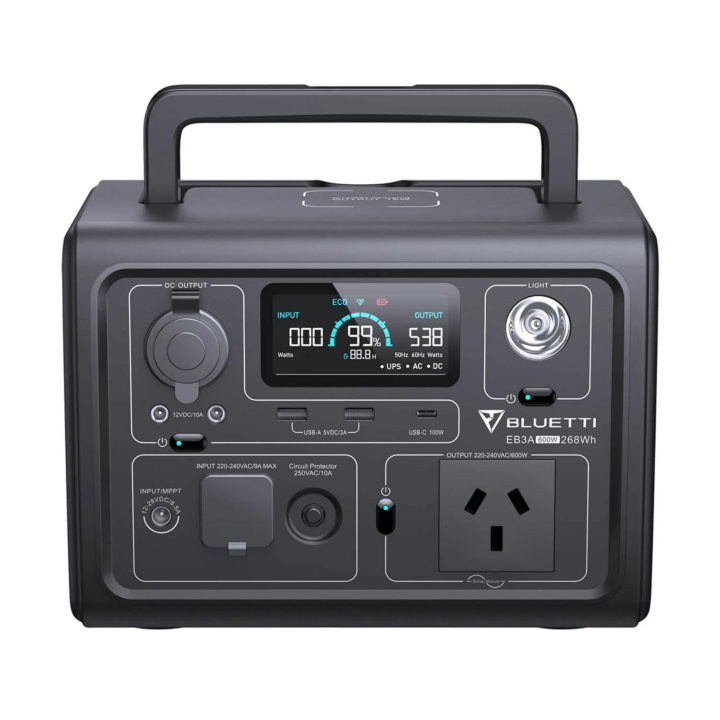 A product shot of the Bluetti EB3A portable power station.