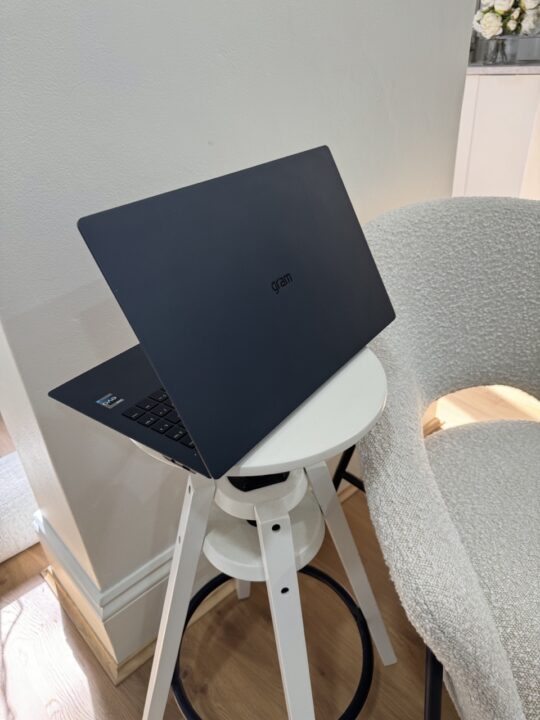 LG Gram 15.6 OLED on stool from rear